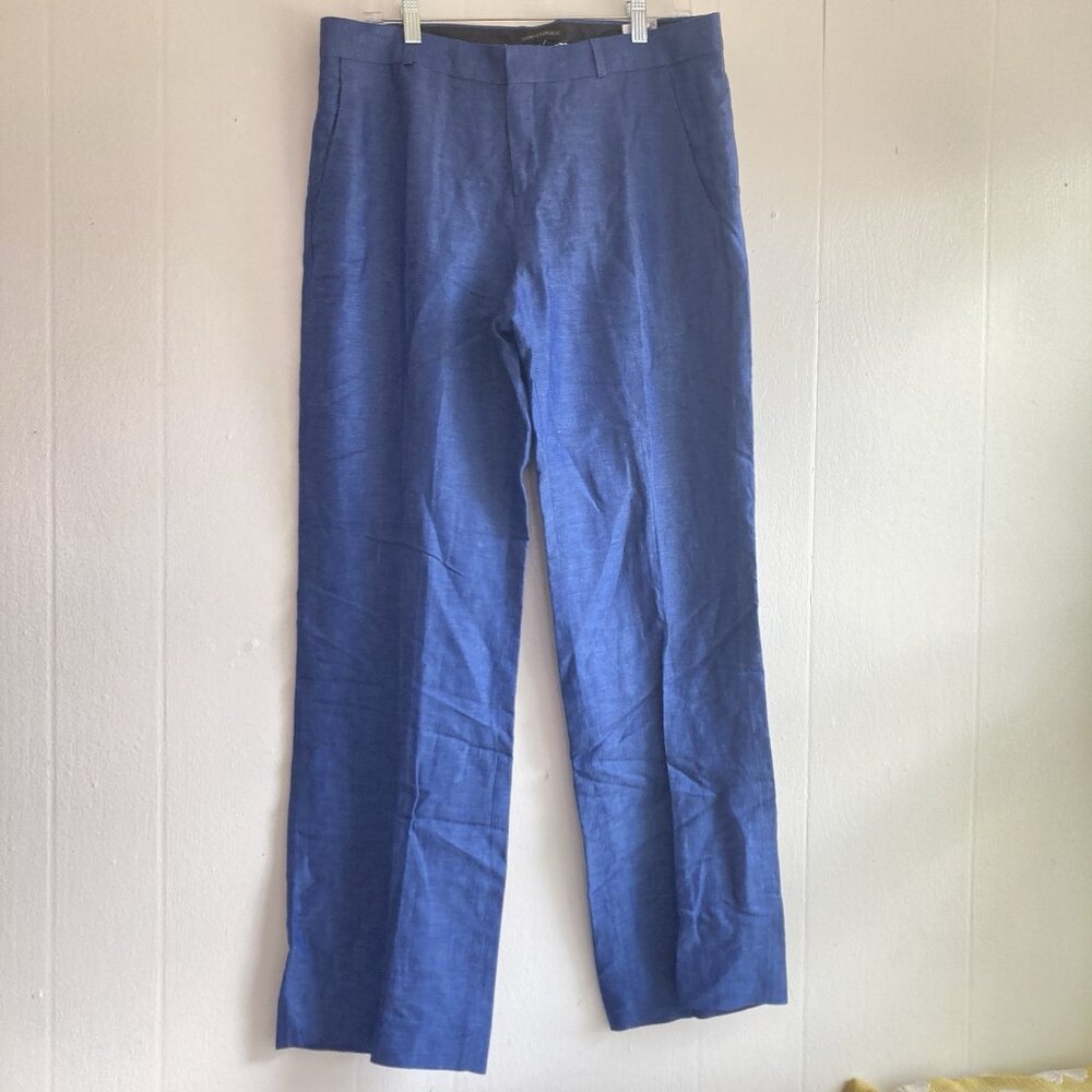 Banana Republic Blue Career Pants Linen Rayon Chinos Black Label Sz 10 Long 32”